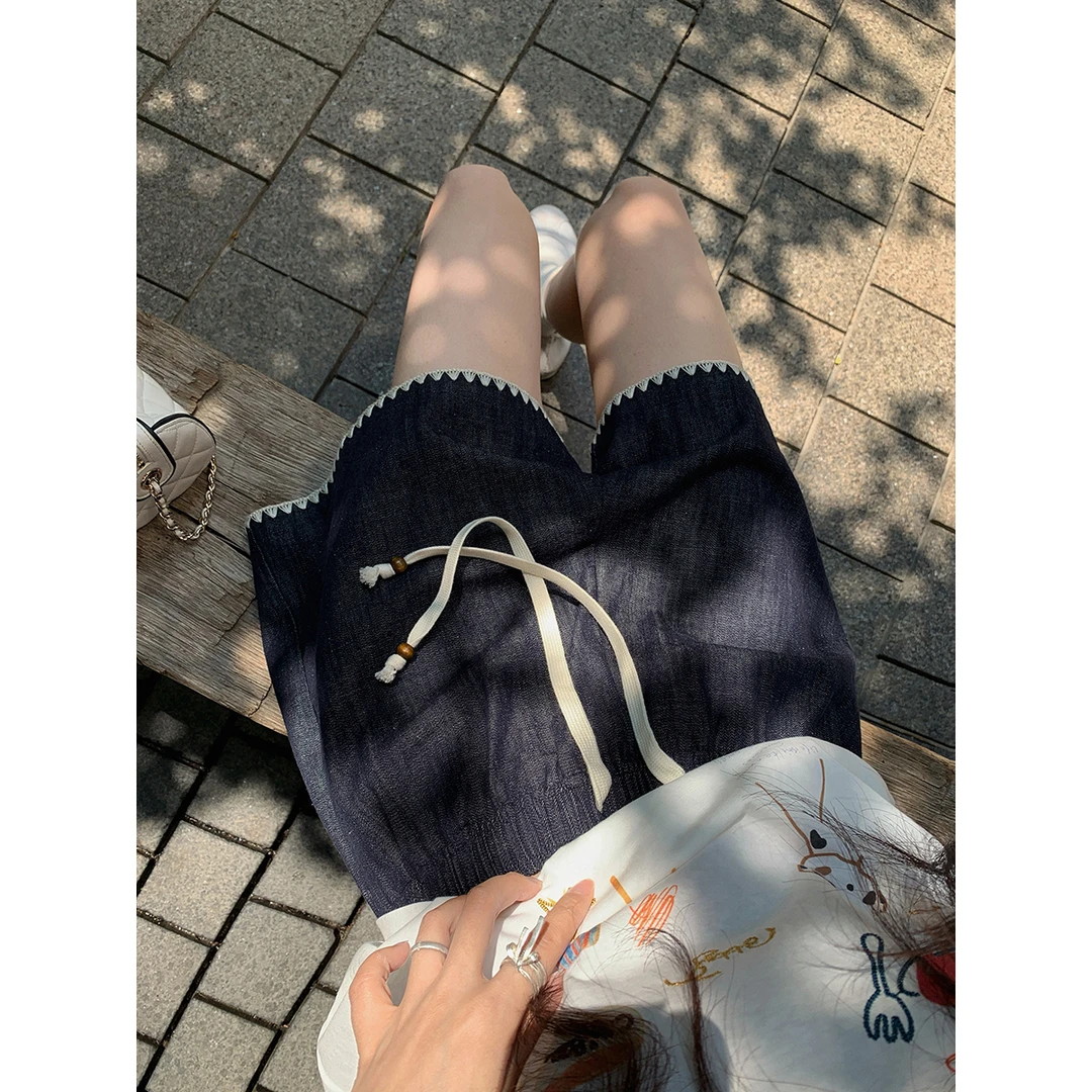 张贝贝 长崎夏梦 100棉 撞色贝壳绣牛仔短裤