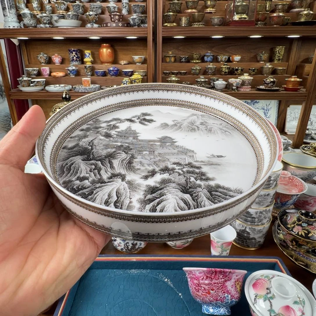 墨彩楼阁蓬莱仙境描金壶承