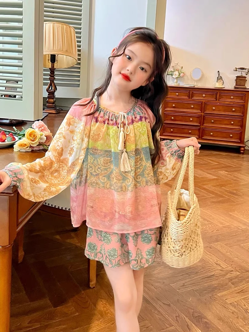 女童度假风套装夏季2025新款薄款儿童宝宝防晒衣服