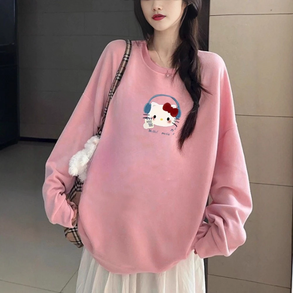 秋冬季新款卡通可爱凯蒂猫长袖上衣女甜美少女风休闲外穿宽松卫衣