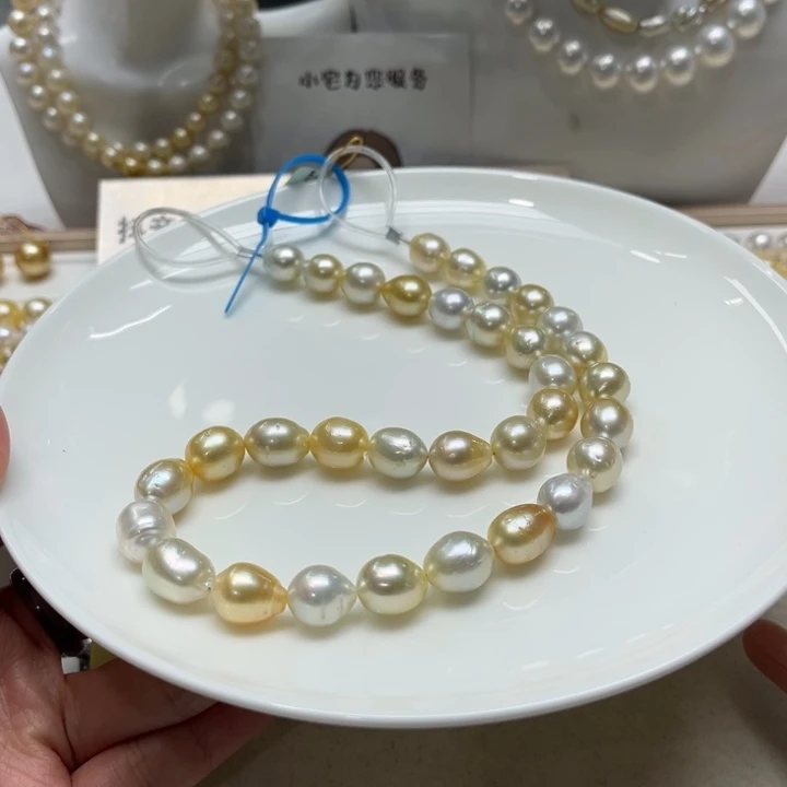 海水珍珠漏金白混彩巴洛克项链9-11mm未镶嵌