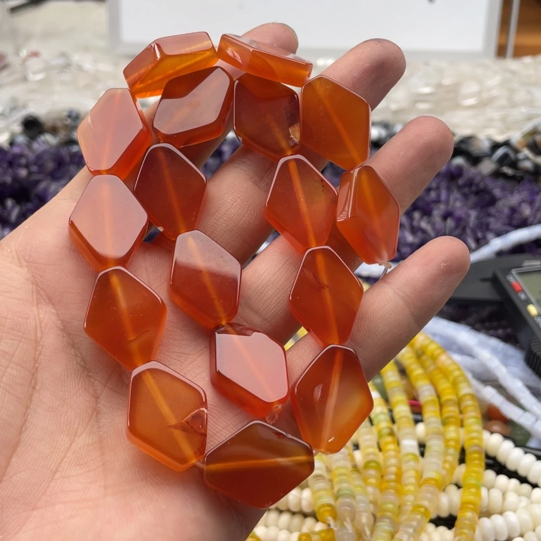 合金玛瑙/玉髓珠宝半成品一条装17*22mm红玛瑙菱形珠
