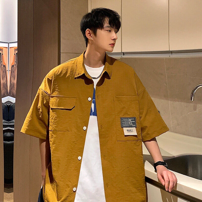 港风夏季新款休闲宽松棋盘格长袖衬衫男，潮流百搭薄款，韩版痞帅风