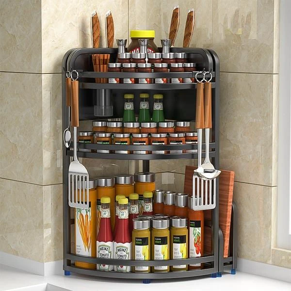 不锈钢厨房收纳架转角三脚架油盐酱醋多功能家用台面调味料置物架