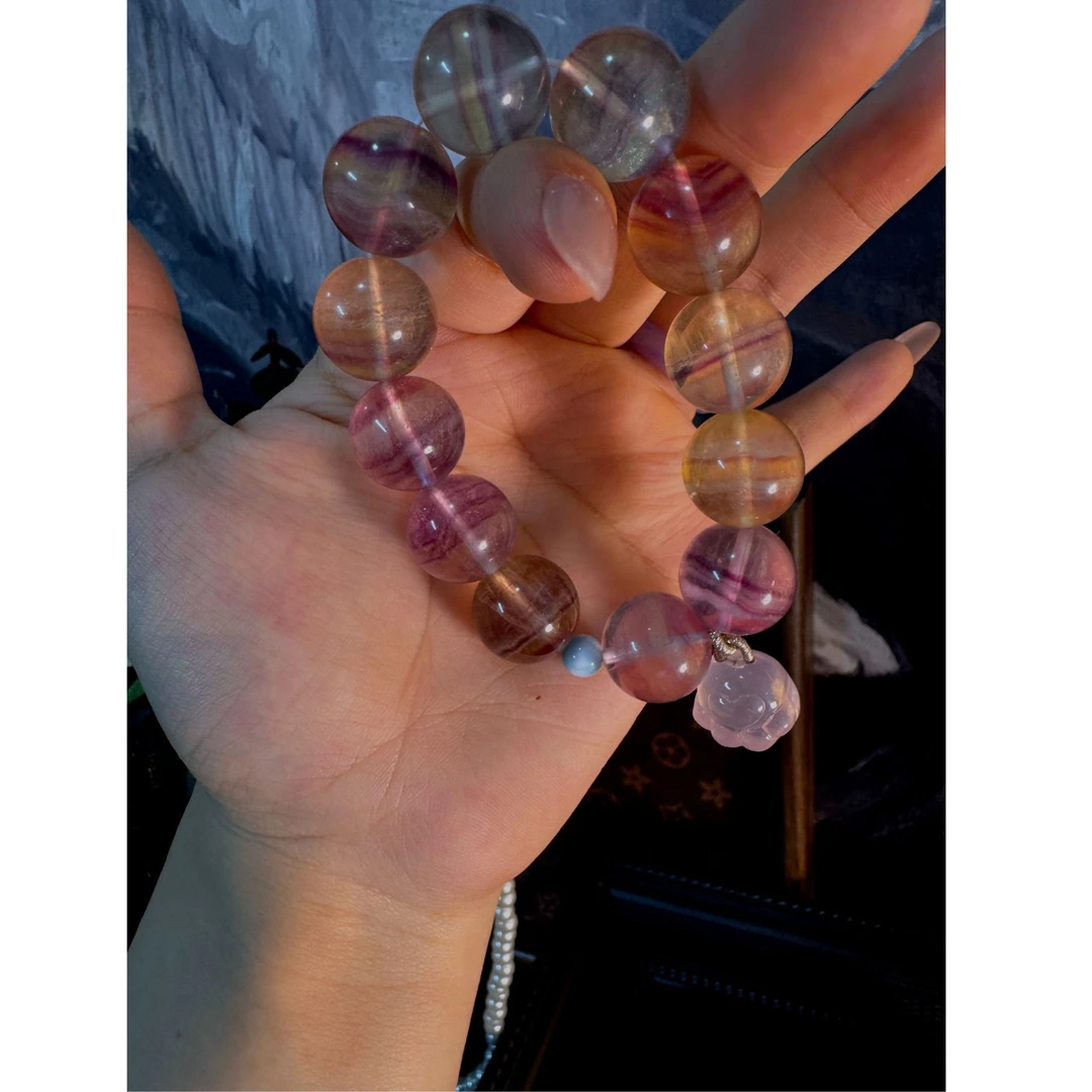 【李李珠宝】高品质萤石手链七彩手工设计马卡龙色手串温柔