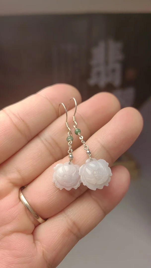 翡翠花花耳饰925银耳钩款手工气质手作手作时尚复古素款