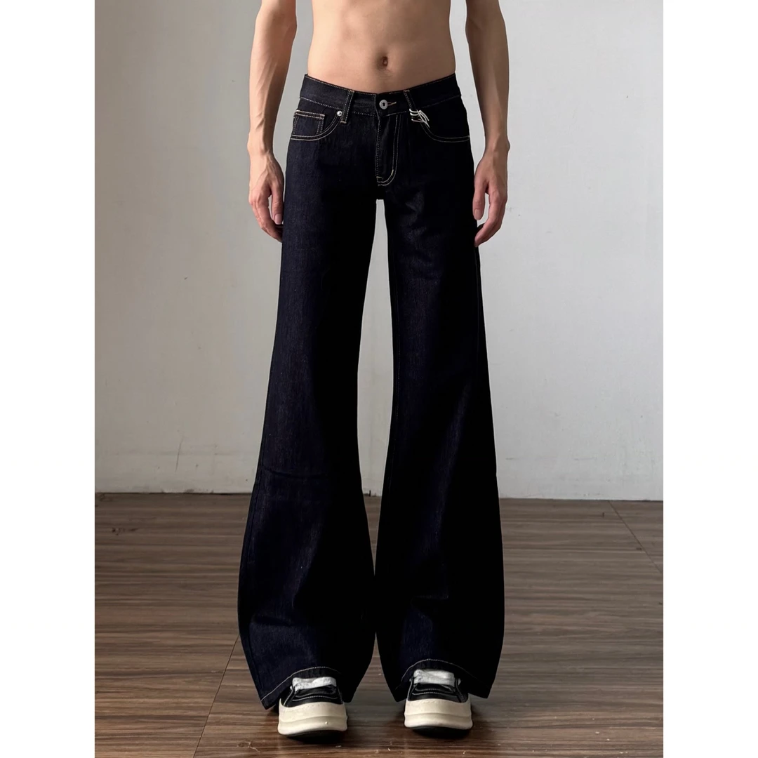 美式复古原牛低腰微喇牛仔裤男高街直筒喇叭显瘦裤子秋季9650