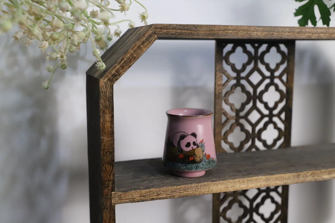 可爱风熊猫粉汝昆仑杯茶杯