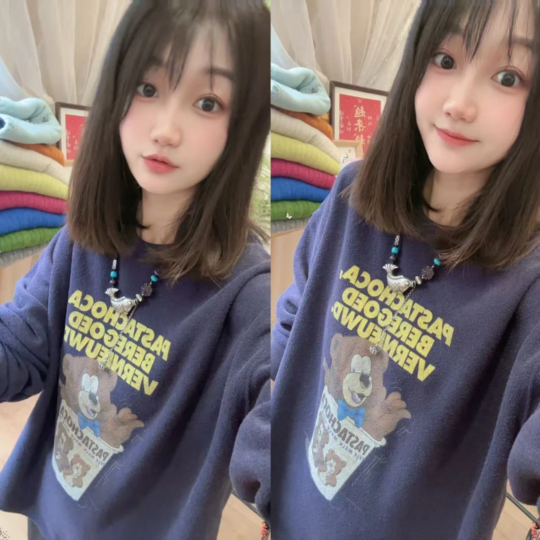 【小熊开祺】秋冬新款 洋气女装时尚百搭宽松遮肉显瘦卡通加厚T恤