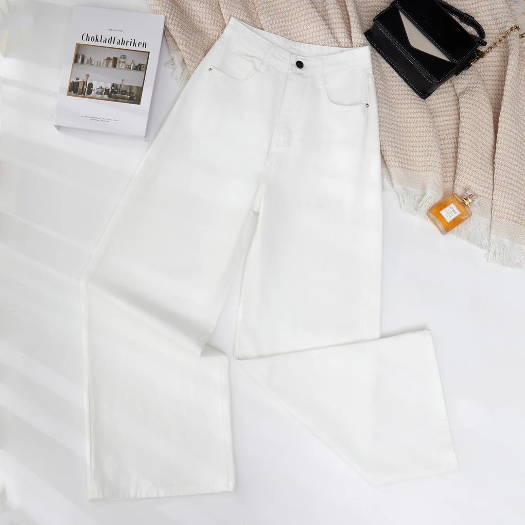 爆款白色阔腿牛仔裤女高腰显瘦宽松直筒垂感拖地裤2025春夏季新款