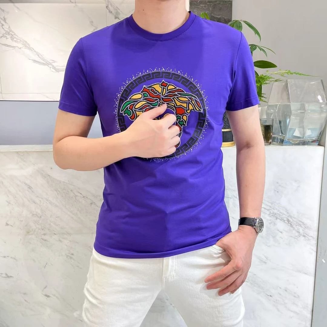 特价短袖T恤男重工半袖刺绣烫钻硅胶欧货轻奢男装痞帅潮