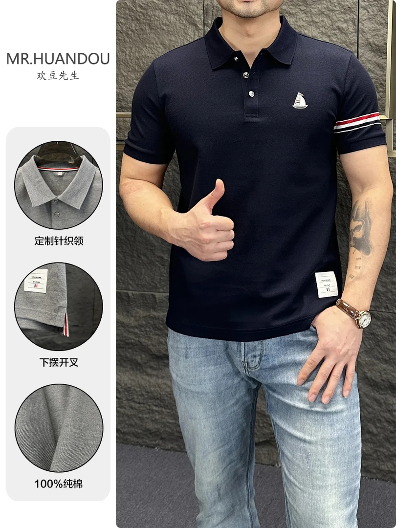 夏季新款纯棉时尚休闲翻领短袖polo衫男士简约透气百搭T恤半袖