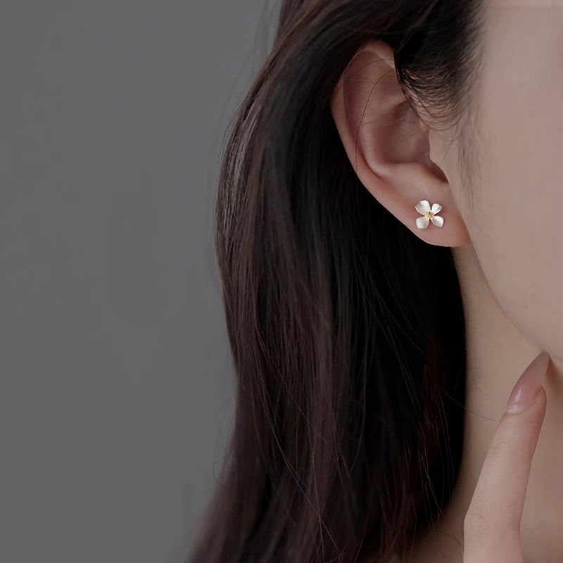 足银耳饰 999纯银栀子花耳钉女2025新款爆款小众高级感耳环耳饰