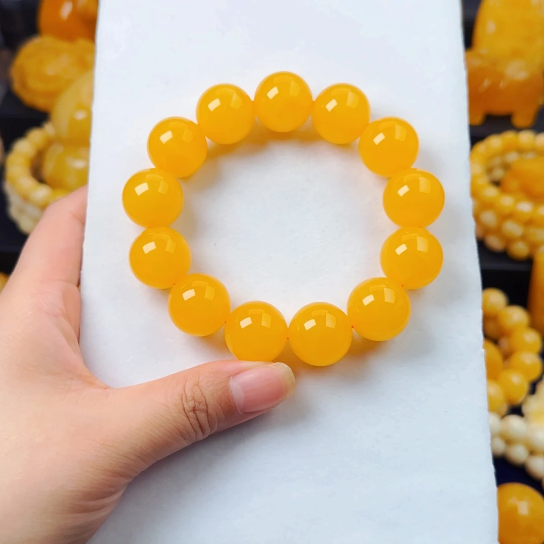 蜜蜡颈饰未镶嵌橘色满蜡纯色同料18