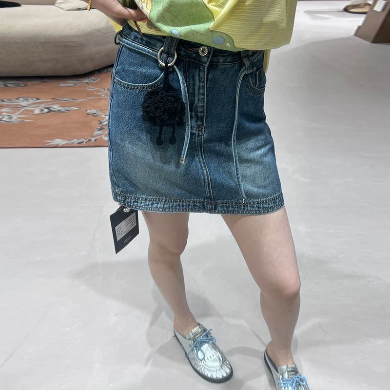 YANAG原创设计师款25SS夏季新款小煤球牛仔钩针迷你裙短裙半身裙