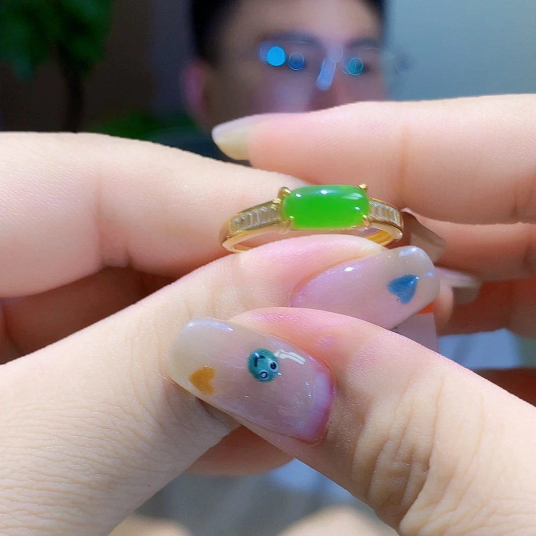 和田玉（碧玉）戒指银S925镀金镶嵌