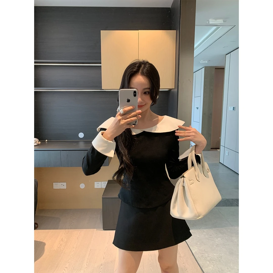 XINYI【奶油百利甜】春夏大翻领长袖T恤女显瘦百搭上衣X625Y01474