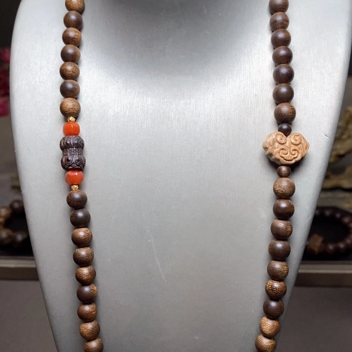 沉香手串越南芽庄白棋楠天花板0.8+莲花沉香木雕配饰