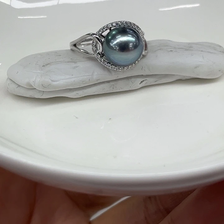 银S925镶嵌戒圈海水珍珠9-10