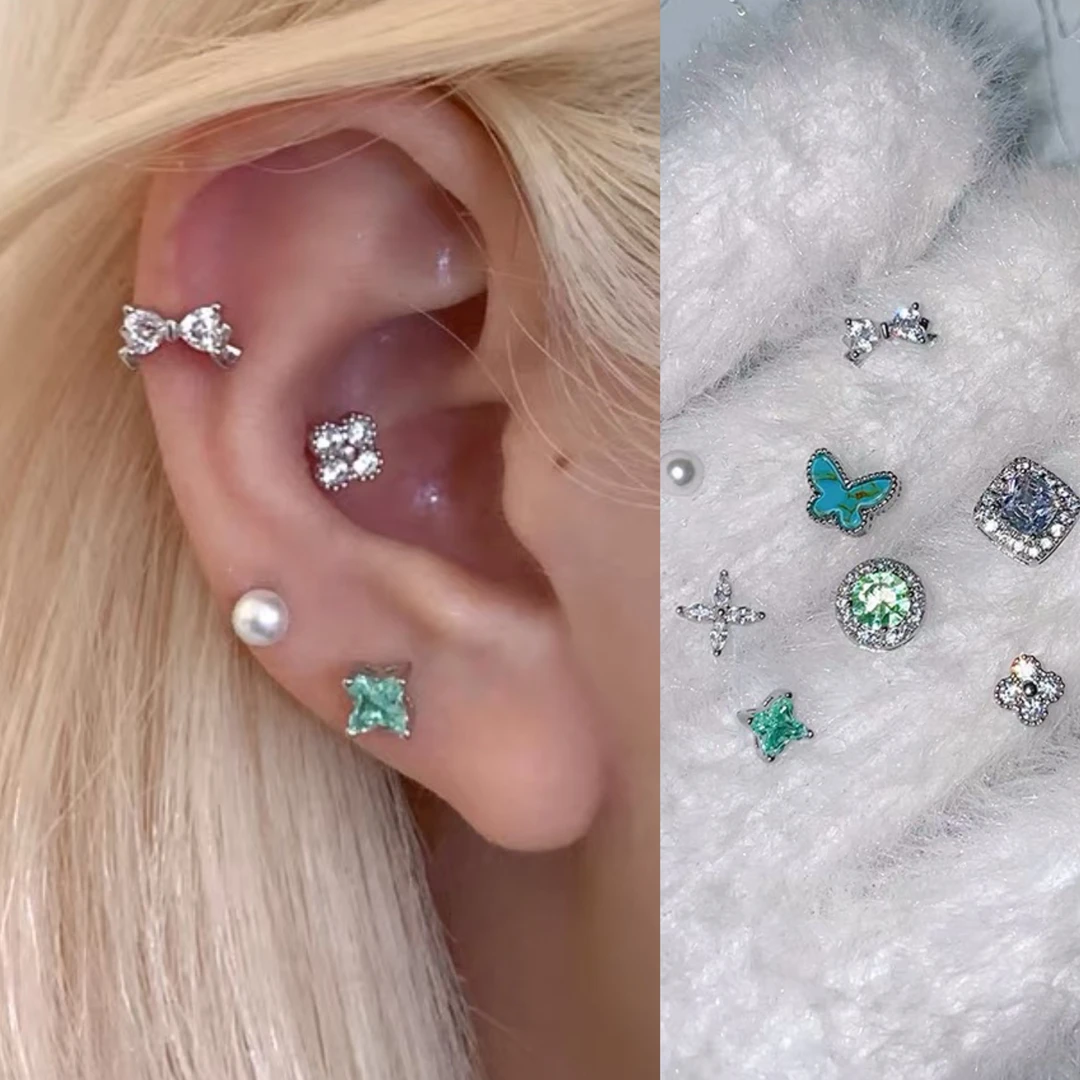 钛钢锆石耳饰 医用钛钢边缘耳骨钉多耳洞叠戴耳钉养耳洞耳饰耳环