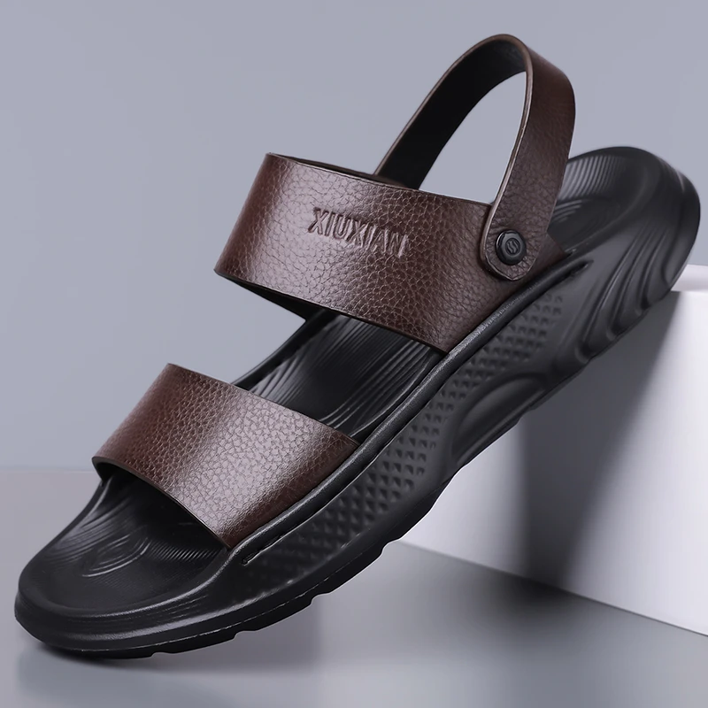 男士凉鞋夏季头层牛皮新款拖鞋外穿休闲透气时尚百搭高端沙滩男鞋