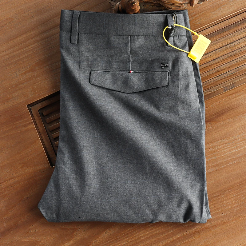 时尚男装舒适薄款春秋季灰色直筒休闲长裤3782