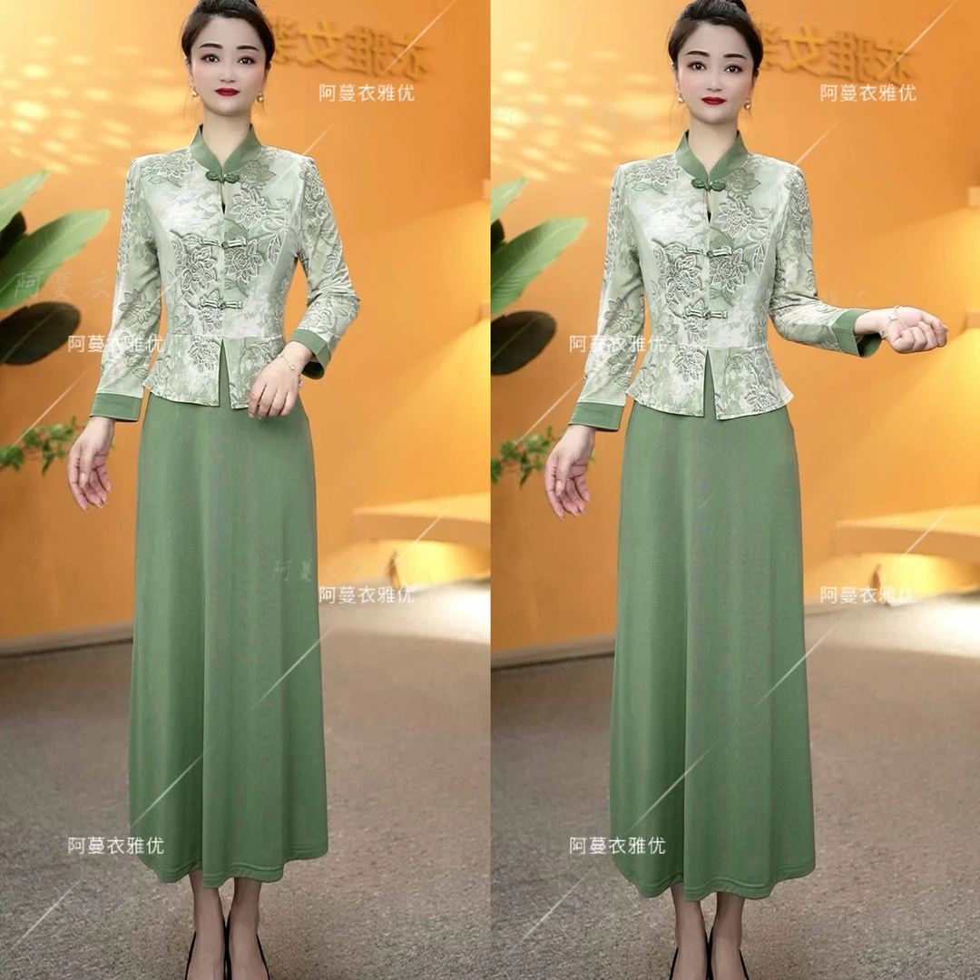 【衣雅严选】8121-1667#新款手工钉珠盘扣冰雪丝拼接假两件连衣裙