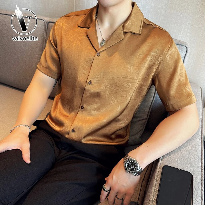 VALVOELITE提花衬衫男短袖夏季新款高级感衬衣轻奢国潮凉感POLO衫