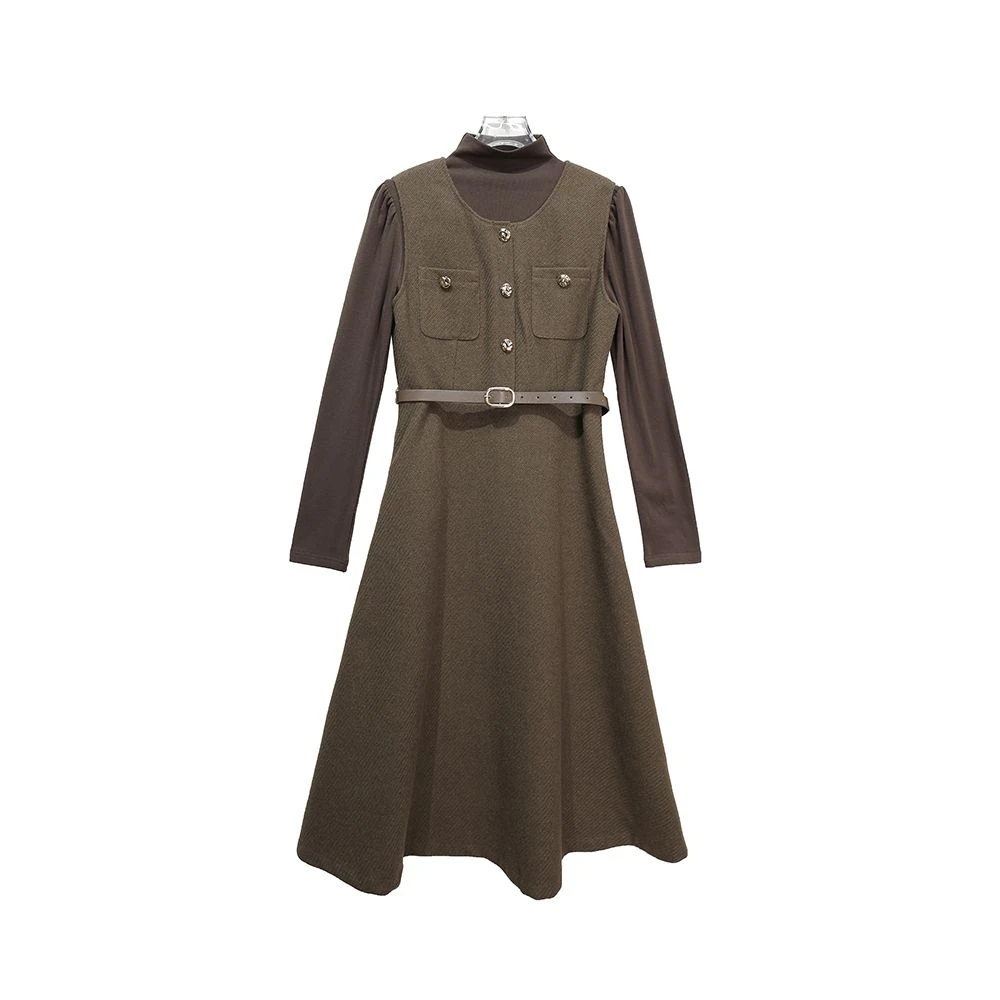 X3625【上新】设计感名媛显瘦百搭打底连衣裙两件套3D(赠腰带）