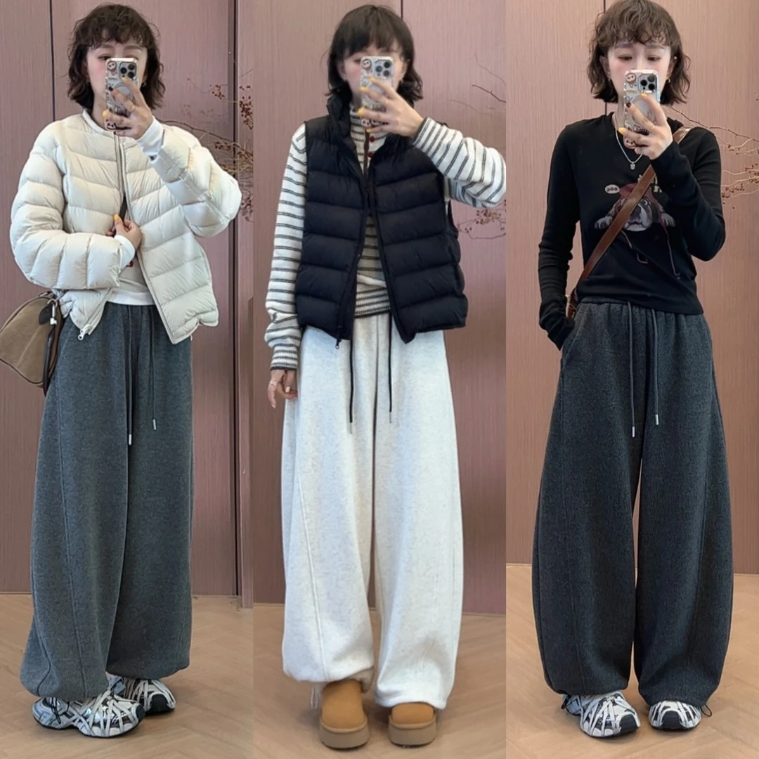 2026新款冬季加绒阔腿流行裤子爆款网红洋气炸街女装弯刀加厚卫裤