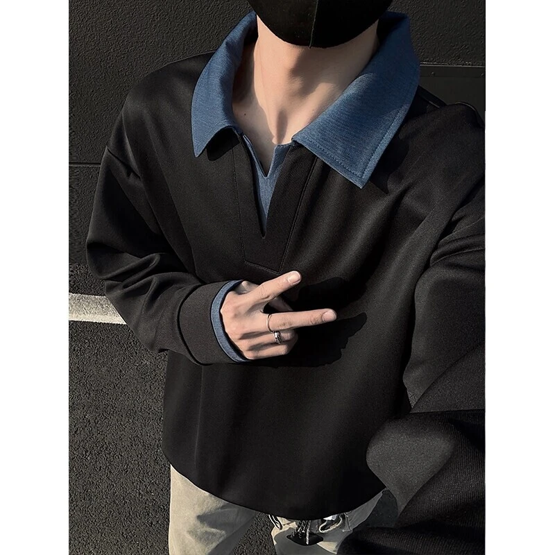 黑色假两件硬挺翻领卫衣男夏季美式cleanfit潮牌痞帅质感中山外套