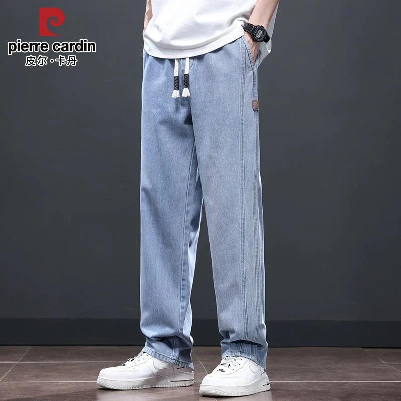 皮尔卡丹男士牛仔裤夏季新款美式高街宽松百搭阔腿休闲直筒长裤子