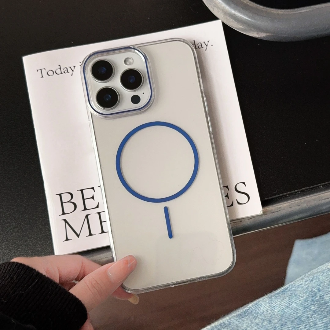 细圈磁吸pc硬壳适用苹果16promax手机壳iPhone15透明不发黄保护壳