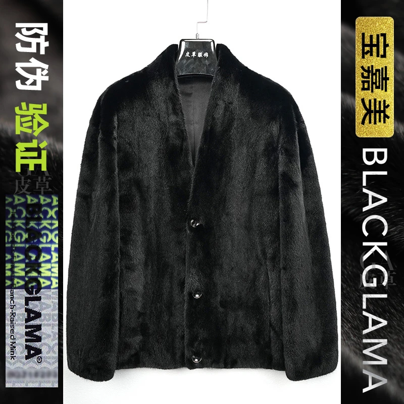 冬季新款宝嘉美黑色超短毛短二男装水貂皮草道袍款