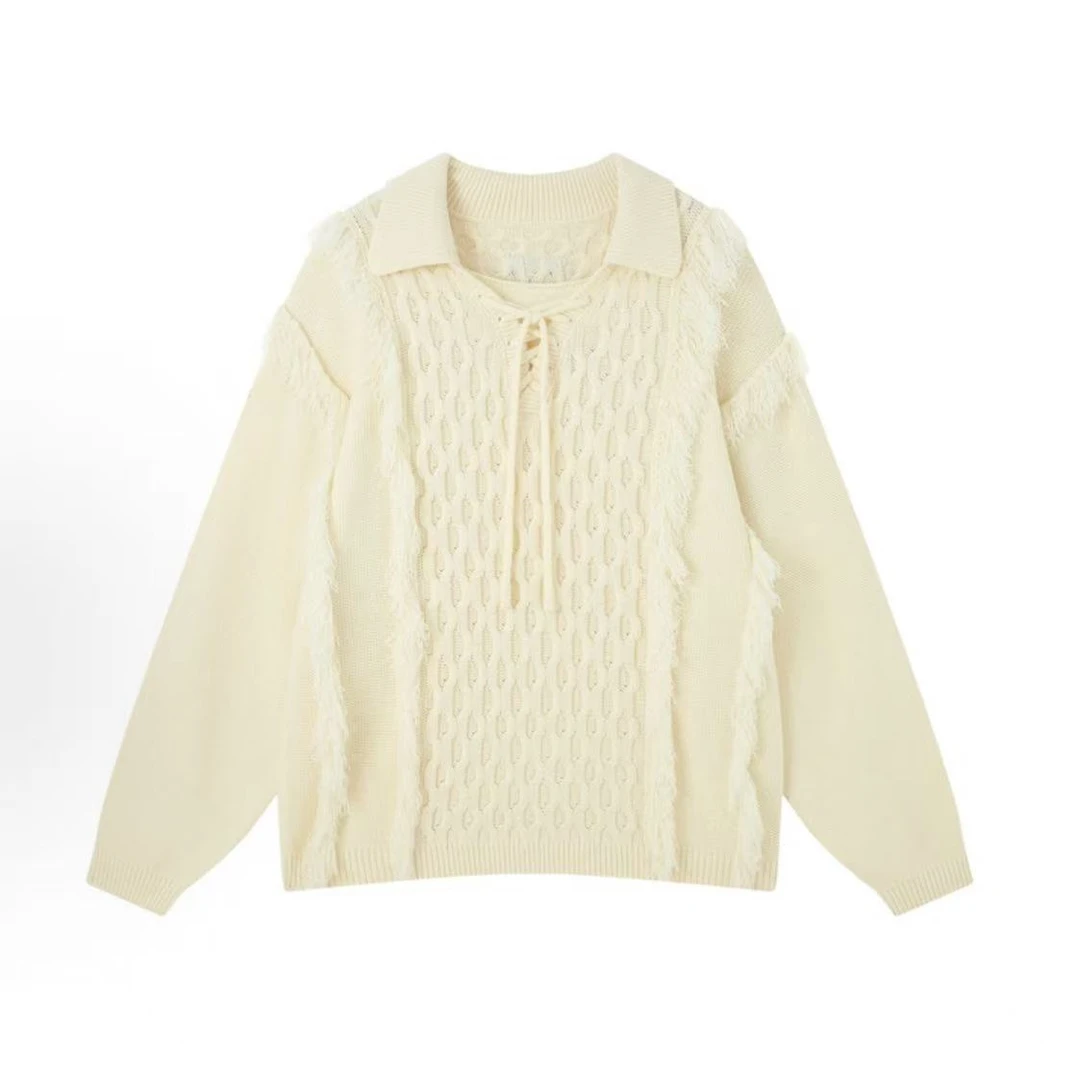 INXX APYD 慵懒风Polo领绑带款双层毛边针织衫APE4061337