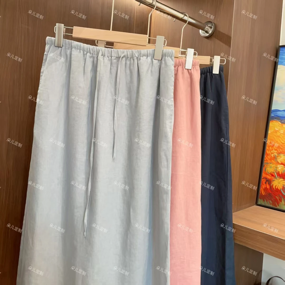 朵儿定制 【雅致】老钱风水洗100亚麻开衩长裙 IW77