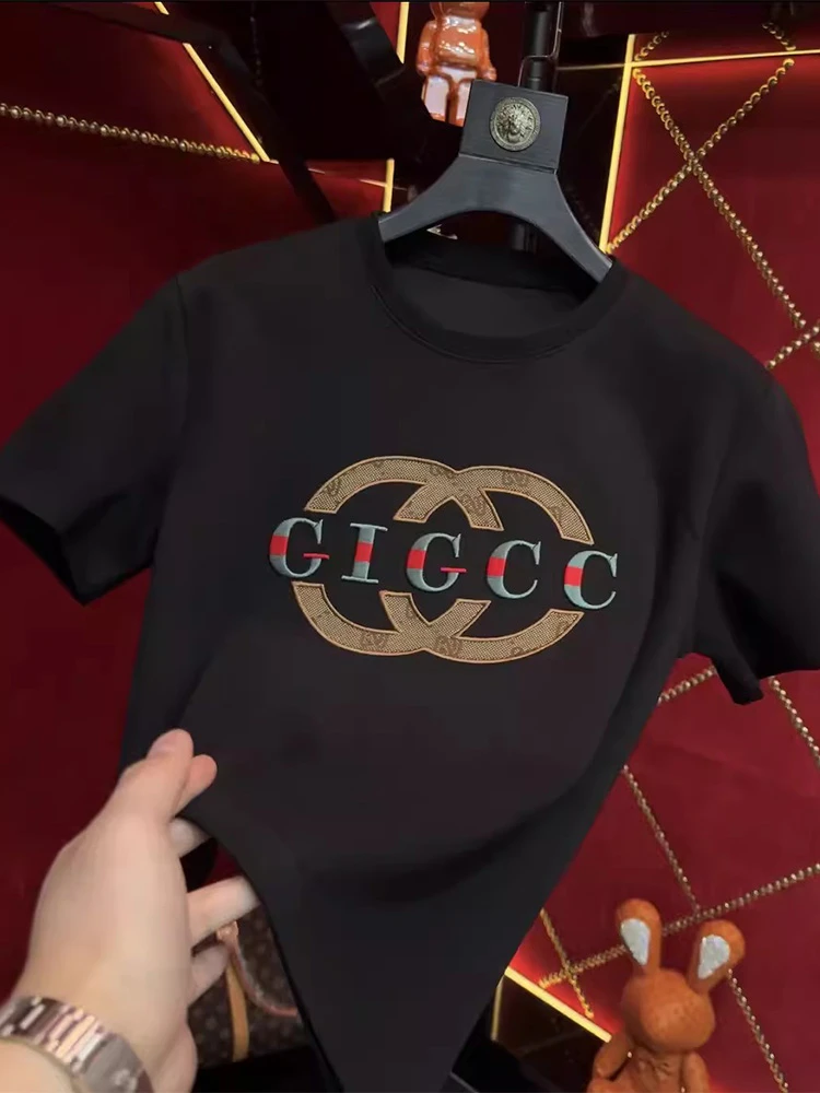 范希巴迪欧货时尚重工艺刺绣修身潮牌潮流圆领百搭时尚体恤短袖男