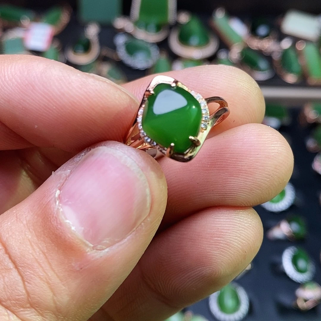 和田玉（碧玉）戒指银S925镶嵌