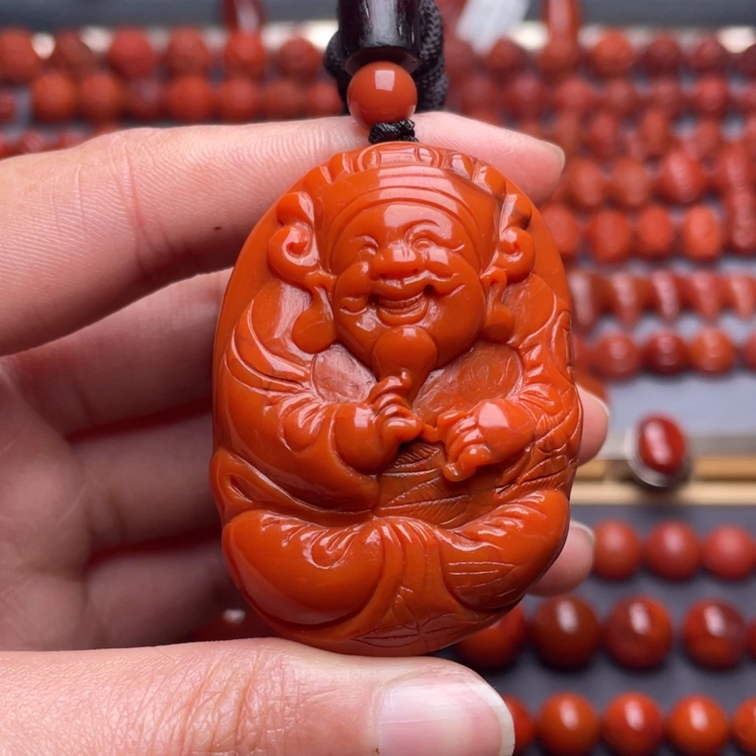 南红玛瑙未镶嵌其他W50*36*17瓦西柿子红财神吊坠