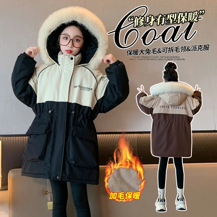 女童冲锋衣冬季新款时尚儿童韩版拼接加厚派克服百搭款上衣洋气潮