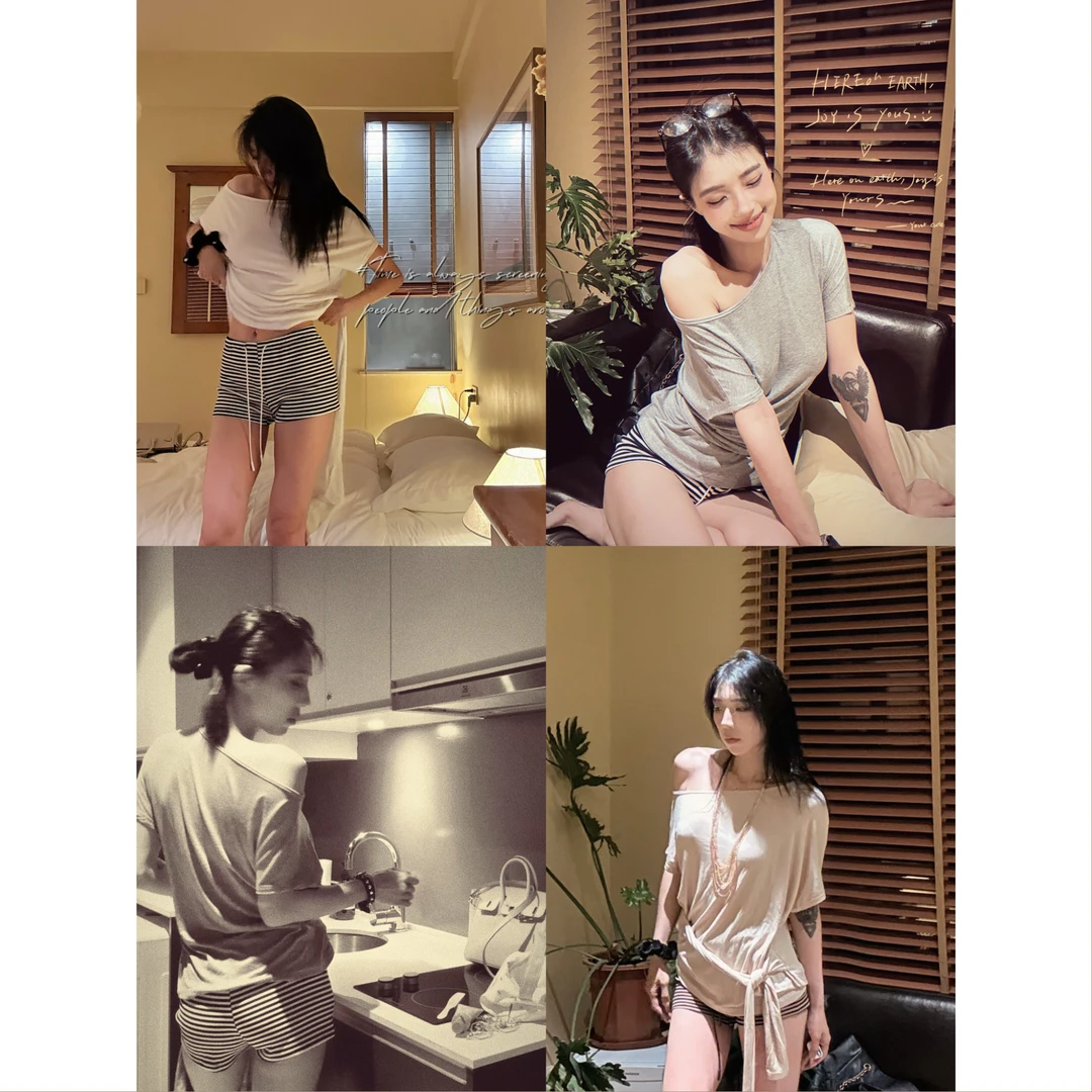 性感风宽松型露背短袖吸汗T恤休闲薄款欧若新中式