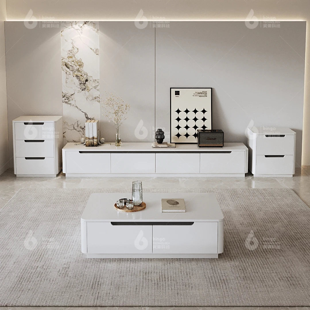 热卖实木客厅电视柜茶几家具斗柜组合双层烤漆高级感电视柜