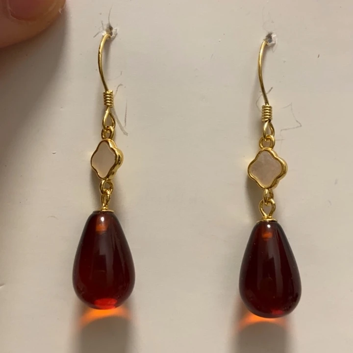 血珀耳饰银S925镶嵌琥珀