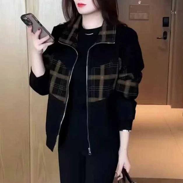 秋季休闲宽松显瘦遮肚子今年流行新款洋气质拼接上衣外套女