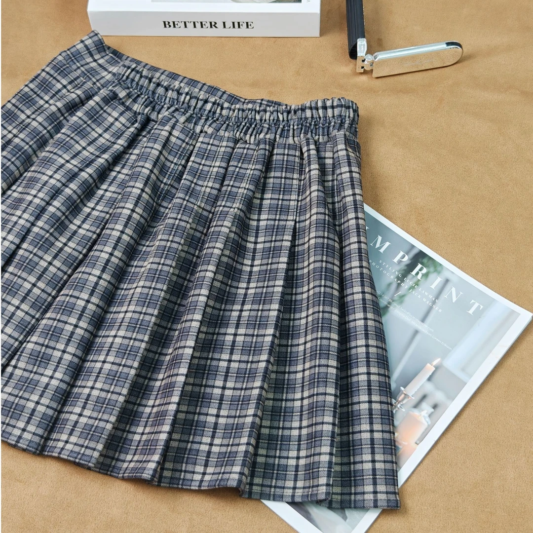 百搭半身裙格子新款秋季A字裙女森系
