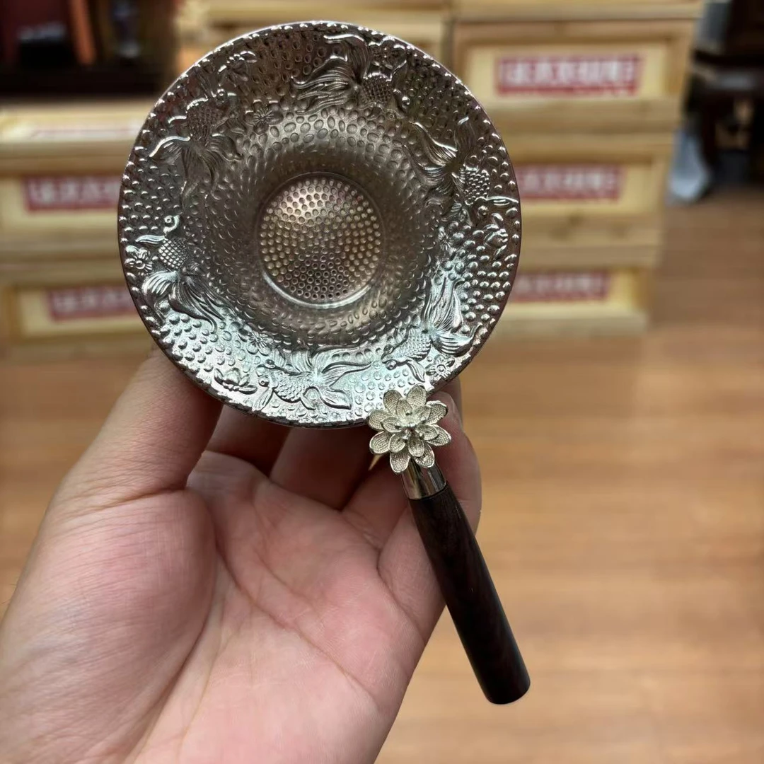 【闪购商品】茶水分离过滤莲花合金茶漏木柄