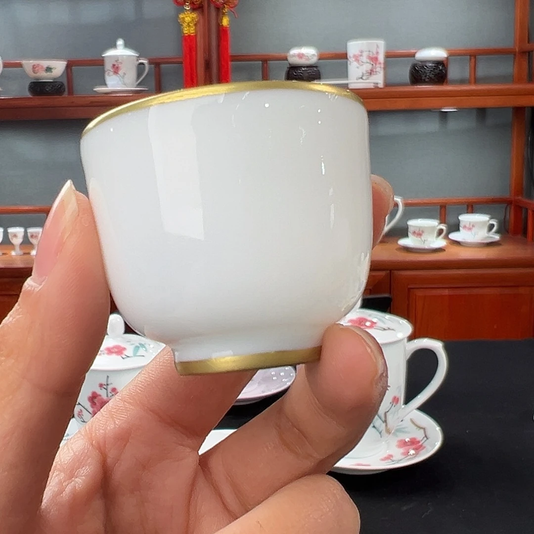 柴窑素胎描金一口杯