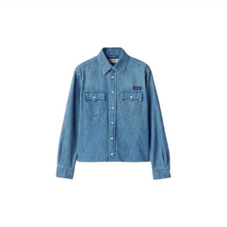 全新未使用 MIU MIU/缪缪 字母刺绣LOGO单排扣牛仔衬衫