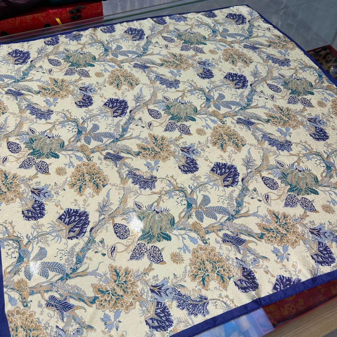 【气质蓝花卉】浣溪沙工艺新中式丝巾70*70