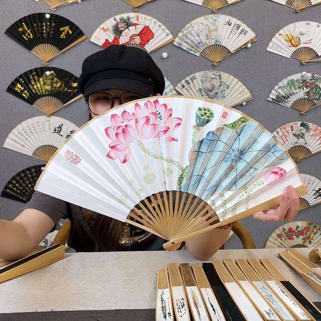 书法8寸玉竹-纯手绘-文玩扇骨（默认粘好）